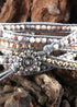Boho Bracelet, RH 5 Layers Leather Wrap Bracelet, Natural Stones, Rose Quarts Silver